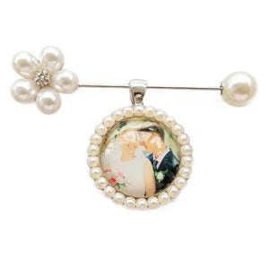 Wedding Bouquet Charms Memorial Photos ,Wedding Bouquet Charm with Photo ,Build a Bouquet Charm, Bride Keepsake ,Custom Photo Memorial Pins Silver