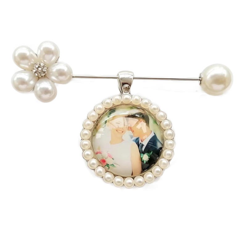 Wedding Bouquet Charms Memorial Photos ,Wedding Bouquet Charm with Photo ,Build a Bouquet Charm, Bride Keepsake ,Custom Photo Memorial Pins Silver
