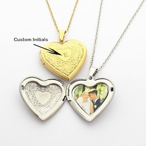 Collar con medallón de letra inicial personalizado, collar con medallón de corazón con foto, collar con medallón, mejor amigo, regalo personalizado, regalo de Navidad