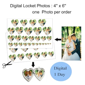 Custom Digital Photo Print Heart shaped locket Size photo Digital Locket Photo Print Locket Photo Prints Locket Pictures image 1