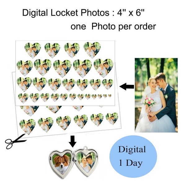 Impresión fotográfica digital personalizada Medallón en forma de corazón Tamaño de foto Medallón digital Impresión fotográfica Impresiones fotográficas Imágenes del medallón