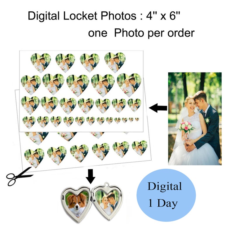 Custom Digital Photo Print Heart shaped locket Size photo Digital Locket Photo Print Locket Photo Prints Locket Pictures image 1