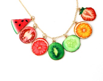 Fruit Necklace Orange Pendant Necklace Orange Necklace Orange Bijoux Orange Slice Charm Necklace Food Jewelry