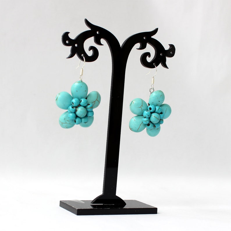 Turquoise earrings turquoise flower earrings Hand-woven flower earrings gift for women girlfriend couple gifts Christmas gifts .