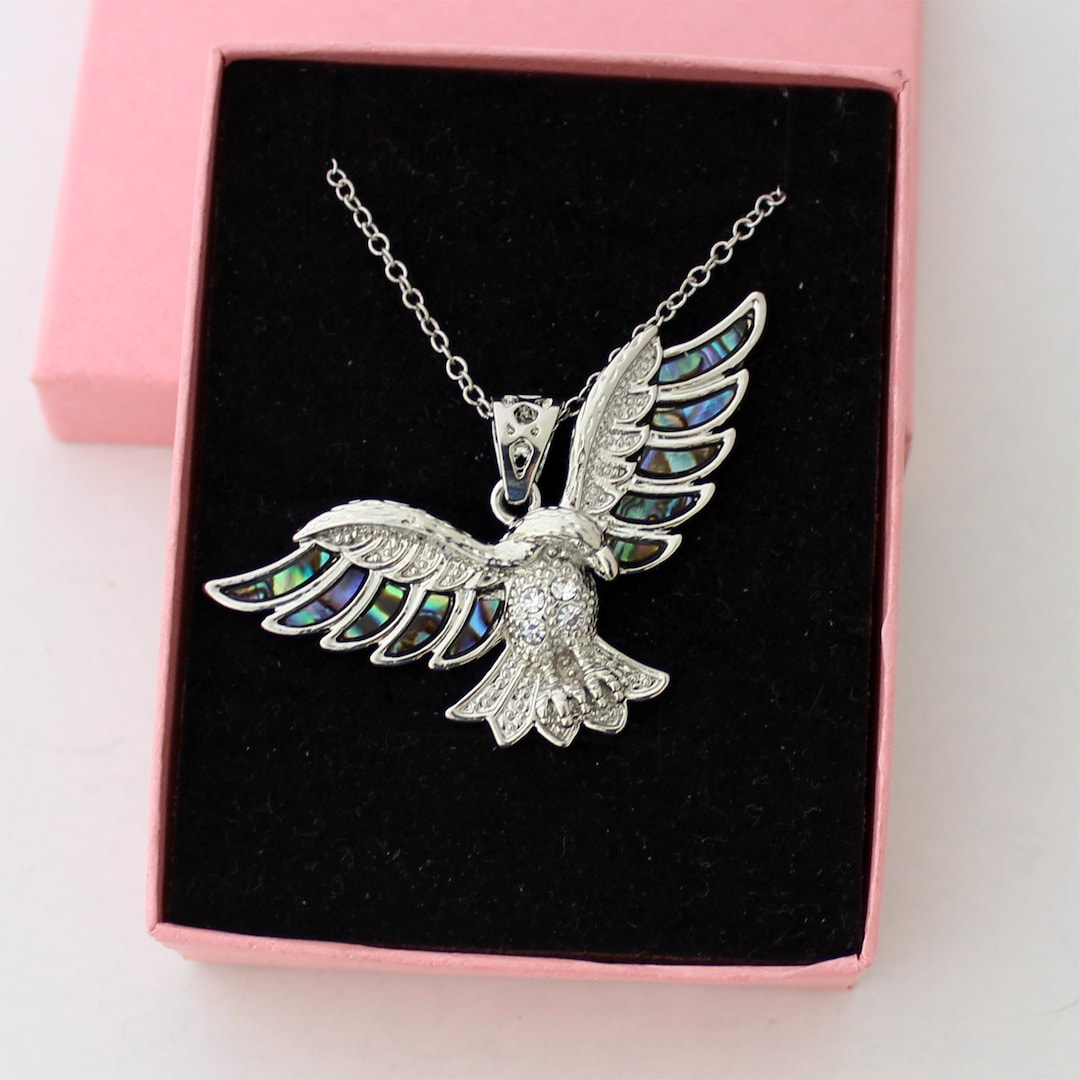 Eagle Necklace Bird Necklaceflying Eagle Necklace Abalone Etsy