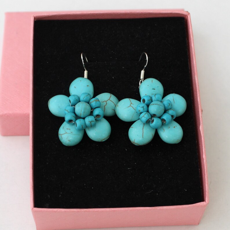 Turquoise earrings turquoise flower earrings Hand-woven flower earrings gift for women girlfriend couple gifts Christmas gifts .