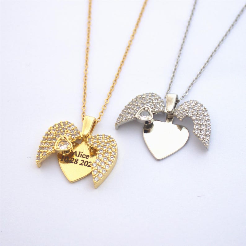 Personalized Womens Custom Name Necklace,wings Name Necklace,openable
