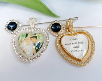 Double Sided Wedding Bouquet Charm with Photo,Bridal Bouquet Memorial Charm,Custom Photo Wedding Keepsake , Memory Charm for Bride or Groom