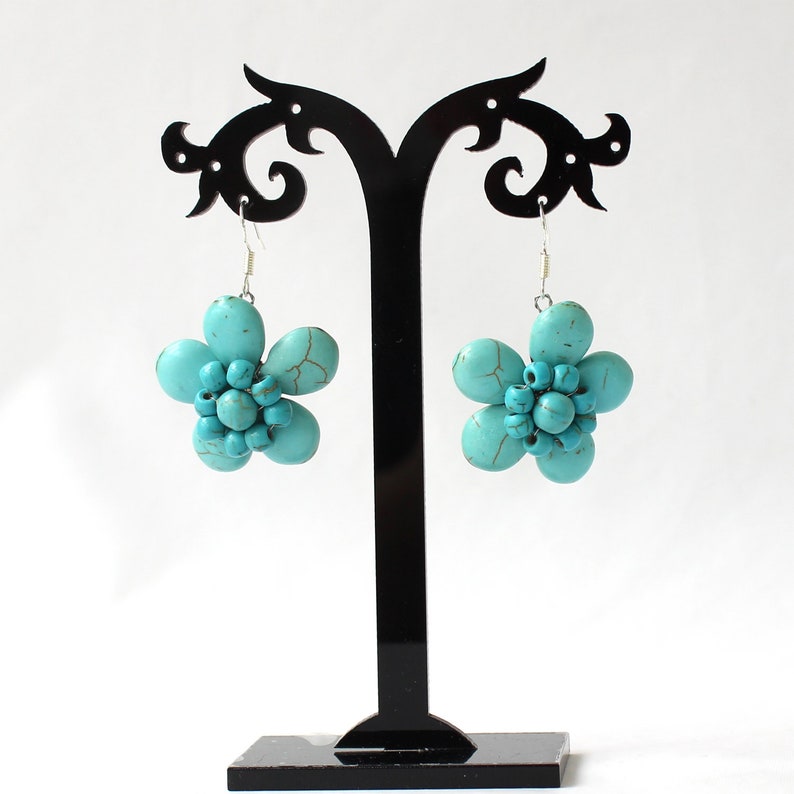 Turquoise earrings turquoise flower earrings Hand-woven flower earrings gift for women girlfriend couple gifts Christmas gifts .