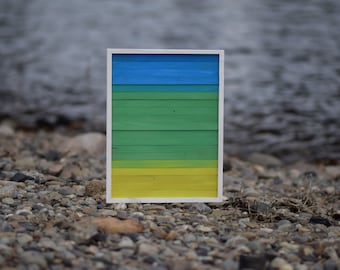 Altes Ombre Holzbild - Moderne geometrische Holzarbeit - ""Sharky"""