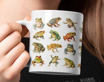 Frog Mug - Whimsical Tree Frog Ceramic Coffee Cup for Dark & Light Academia, Cottagecore, Goblincore Lovers - Perfect Granola Girl Gift