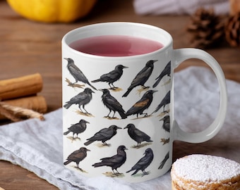 Crow Raven Fall Mug, Gothic Black Bird Mug, Raven Crow Coffee Tea Mug Cup, Dark Academia Mug, Bird Lover Gifts, Crow Gift, Halloween Mug