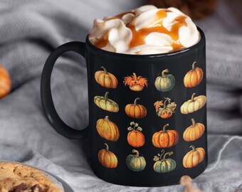 Halloween Fall Mug, Magical Pumpkin Spice Coffee Tea Mug, Black Halloween Thanksgiving Ceramic Mug Cup, Whimsigoth, Vintage Pumpkin Cup