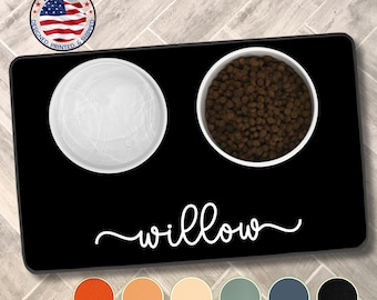 Custom Pet Food Mat, Dog Bowl Mat with or w/o Fringe Non-Slip Personalized Dog Mat for Food Water Bowl Placemat Large Cat Feeding Place Mat