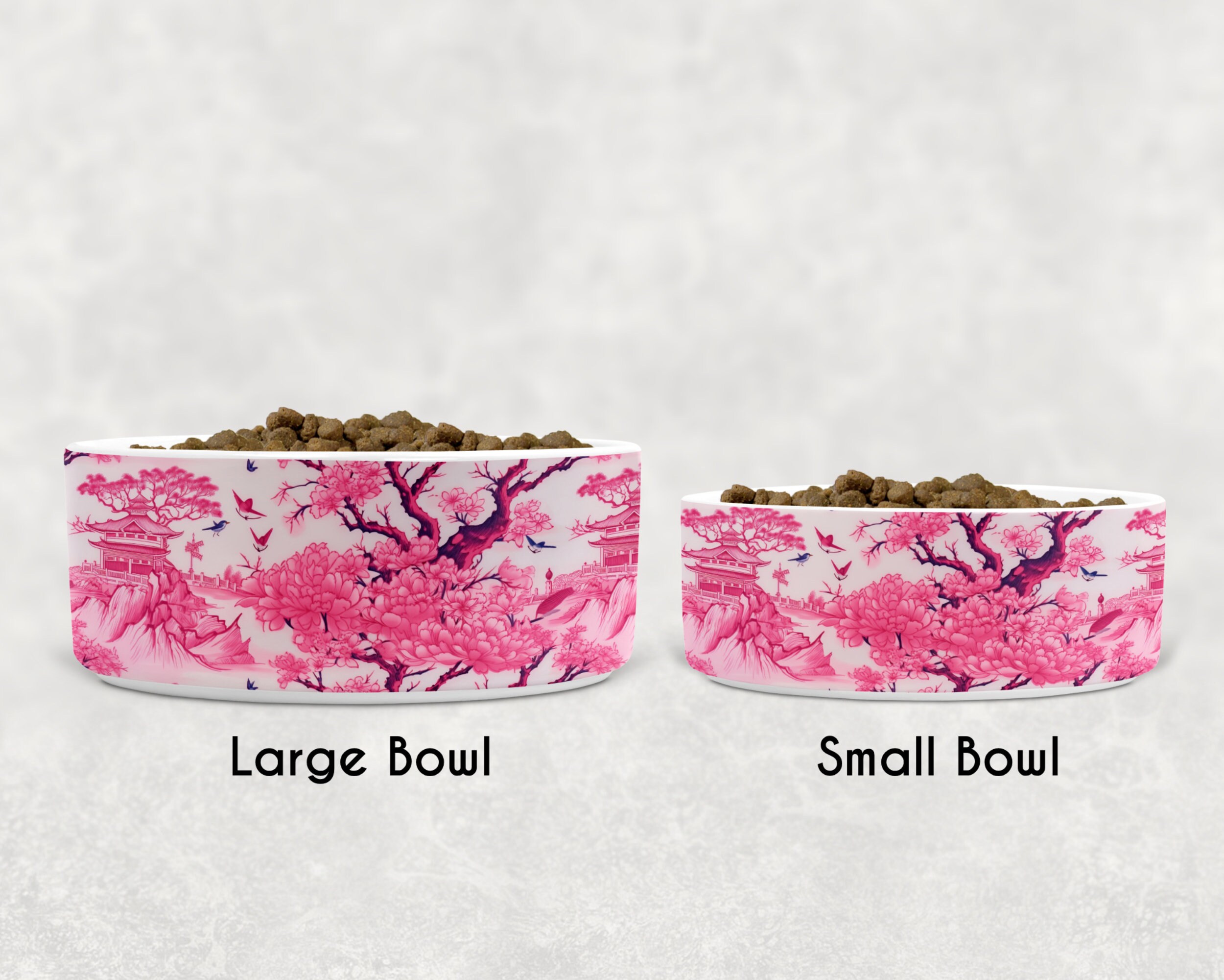 Pink and White Chinoiserie, Personalized Dog Pet Cat Bowls, Ceramic ...