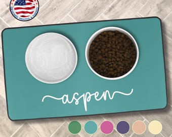 Custom Pet Food Mat, Dog Bowl Mat with or w/o Fringe Non-Slip Personalized Dog Mat for Food Water Bowl Placemat Large Cat Feeding Place Mat