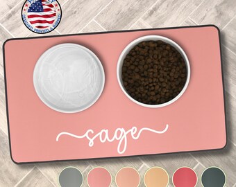Custom Pet Food Mat, Dog Bowl Mat with or w/o Fringe Non-Slip Personalized Dog Mat for Food Water Bowl Placemat Large Cat Feeding Place Mat