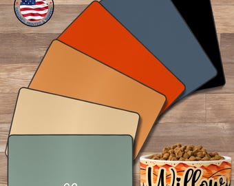 Custom Pet Food Mat, Dog Bowl Mat with or w/o Fringe Non-Slip Personalized Dog Mat for Food Water Bowl Placemat Large Cat Feeding Place Mat