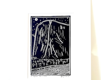 El Capitan Yosemite National Park, handmade, block print, outdoors.