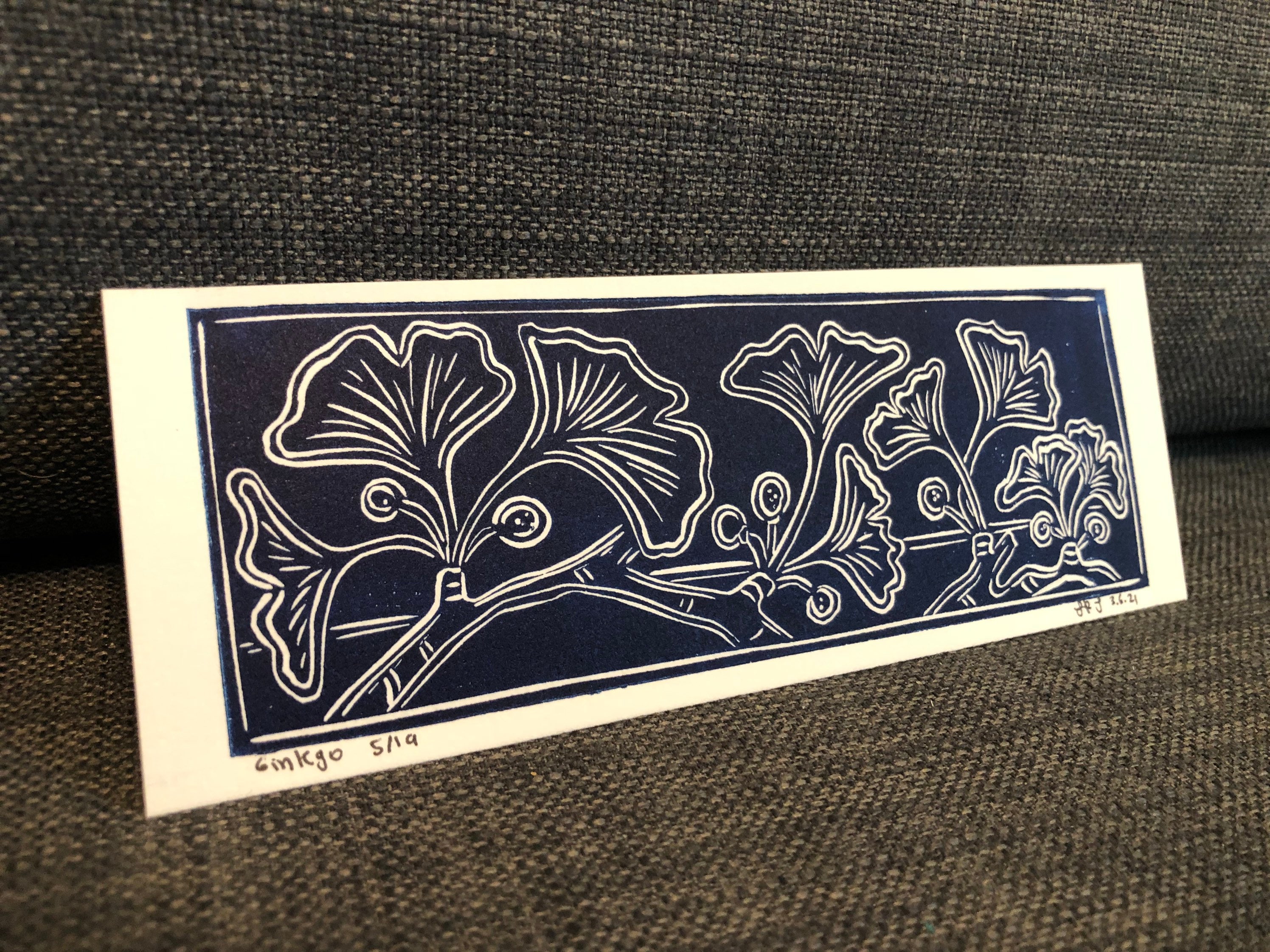 Ginkgo handmade, block print.