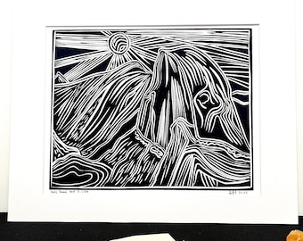 Half Dome, Yosemite National Park, handmade, block print.