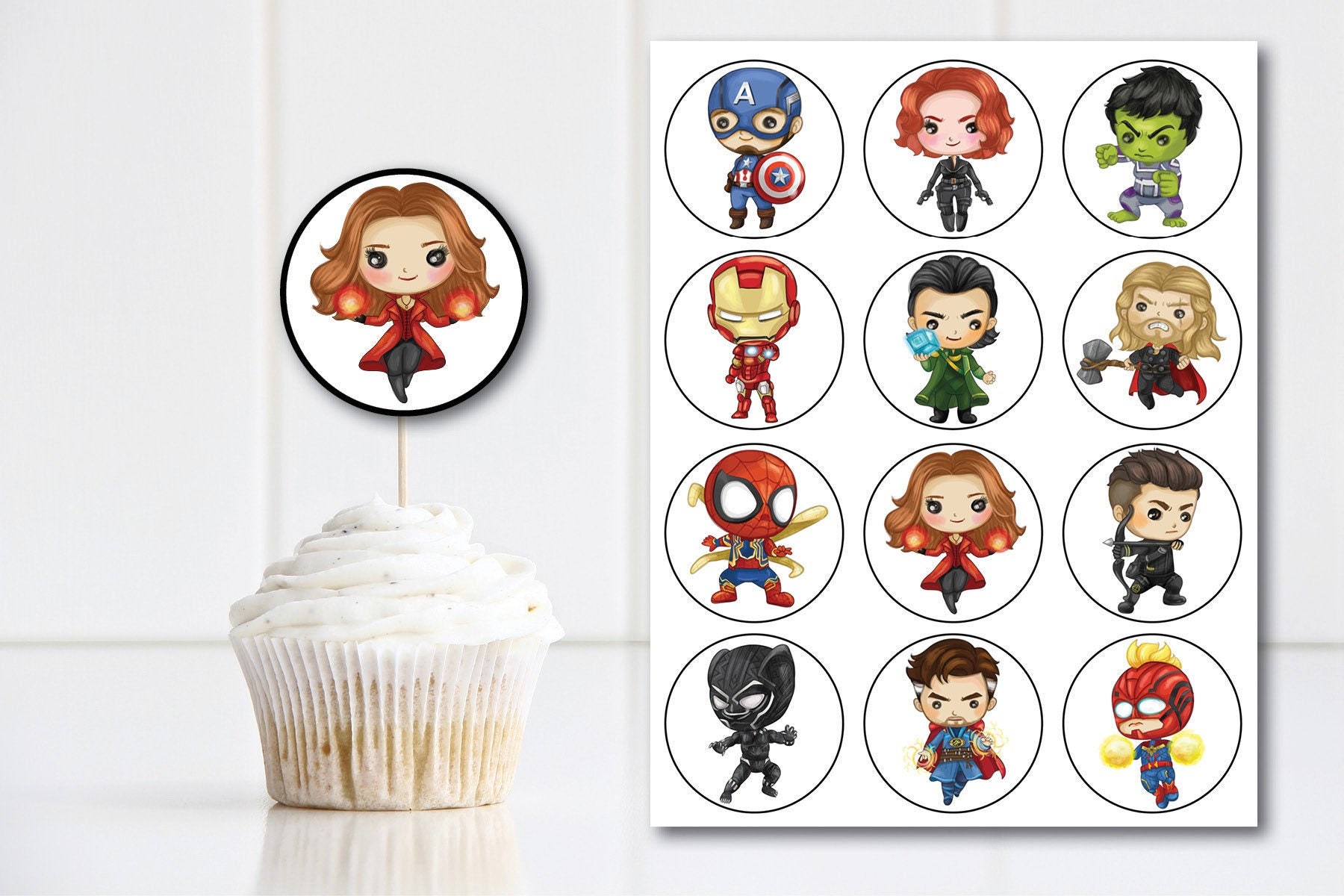 PRINTABLE Superhero Cupcake Toppers Marvel Birthday Party Etsy
