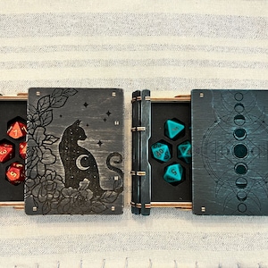 Sliding Dice Tome with custom engraving and foam insert ~ Dice Box