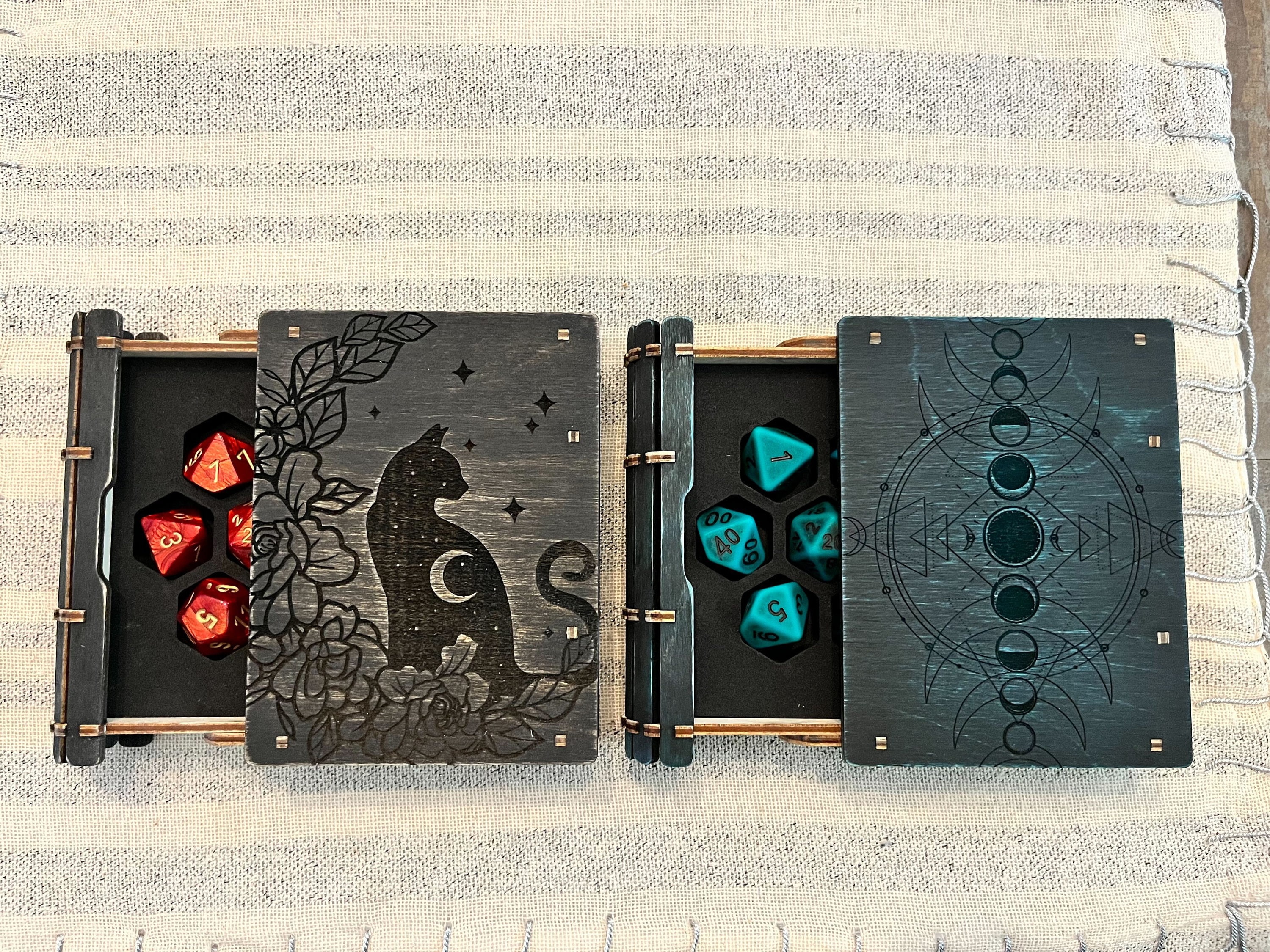Sliding Dice Tome with custom engraving and foam insert ~ Dice Box
