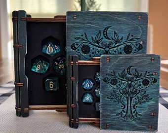 Lunar Butterfly mini dice box ~ Moon Moth ~ Lunar Beetle dice box ~ DND Gift ~ free mini dice set