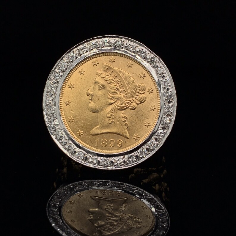 1899 Five Dollar Gold Liberty Coin Ring 14K Etsy