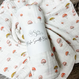 Mushroom Swaddle, Mushroom Baby Gift, Neutral Baby Blanket, Muslin Swaddle, Woodland Nursery, Mushroom Baby Shower, Forest Newborn Gift