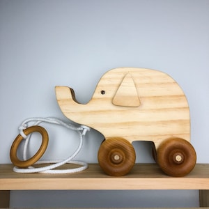 Elephant Pull Toy, Montessori Animal Toy, Wooden Baby Car, Toddler Pretend Play, One Year Old Gift, Elephant Nursery, First Birthday Gift