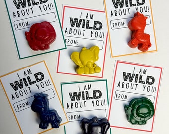 Safari Valentine, Crayon Valentine, Zoo Party Favor, Animal Valentines, Preschool Valentines, Daycare Valentine, Class Party Favor, Elephant