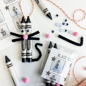Black Cat Craft Kit, Preschool Halloween Craft, DIY Halloween Decorations, School Halloween Party, Crayon Craft, Kid Halloween Party Favor image 1