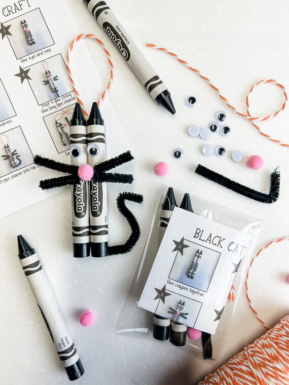 Black Cat Craft Kit, Preschool Halloween Craft, DIY Halloween Decorations, School Halloween Party, Crayon Craft, Kid Halloween Party Favor