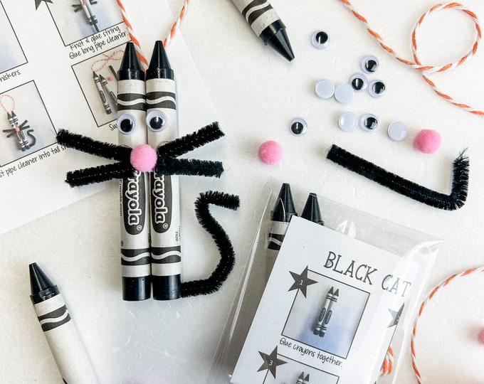 Black Cat Craft Kit, Preschool Halloween Craft, DIY Halloween Decorations, School Halloween Party, Crayon Craft, Kid Halloween Party Favor