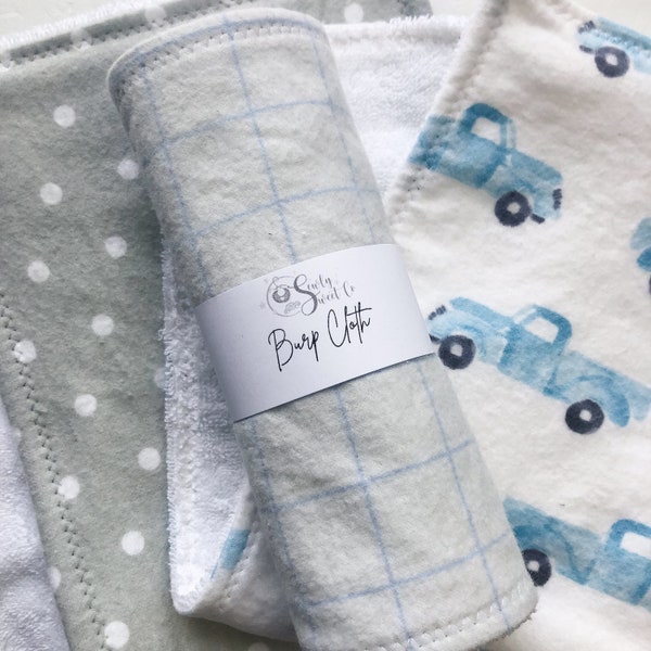 Boy Burp Cloth Set, Blue Burp Cloth, Truck Baby Gift, Transportation Nursery, Car Gift Newborn, Boy Burp Rag, Truck Baby Shower, Burping