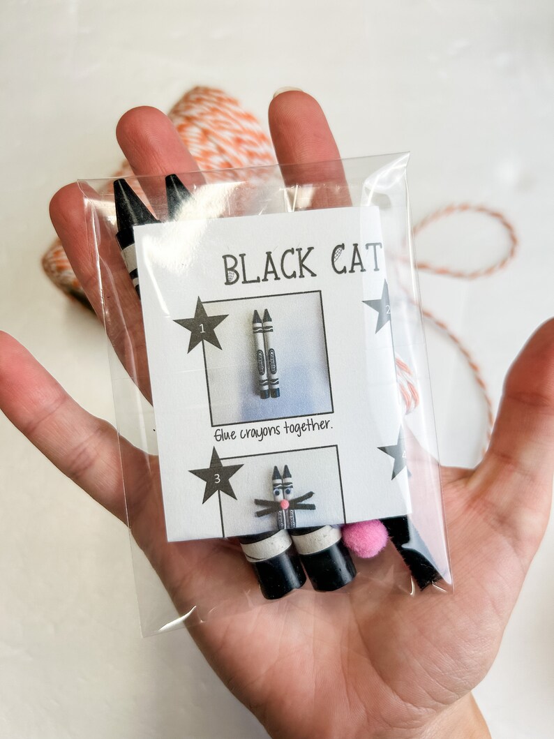 Black Cat Craft Kit, Preschool Halloween Craft, DIY Halloween Decorations, School Halloween Party, Crayon Craft, Kid Halloween Party Favor image 4