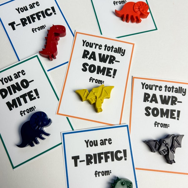 Dinosaur Crayon Valentine, Boy Valentine, Dino Valentine, Valentine Favors, School Valentine, Teacher Valentine, Class Valentine, Boy Favor