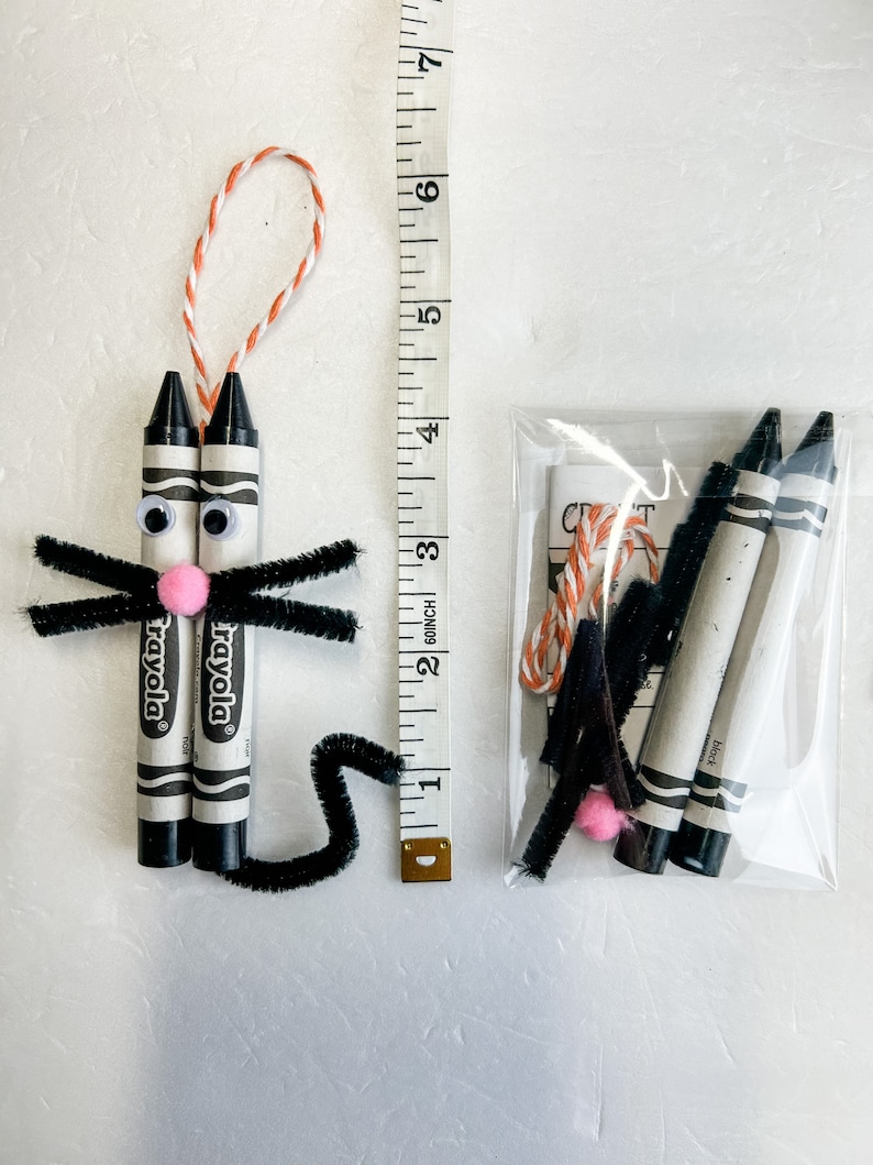 Black Cat Craft Kit, Preschool Halloween Craft, DIY Halloween Decorations, School Halloween Party, Crayon Craft, Kid Halloween Party Favor image 3