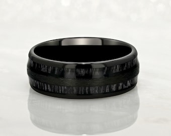 TIMBER - Tungsten Carbide Black Ring 8mm w/ Black Dyed Koa Wood