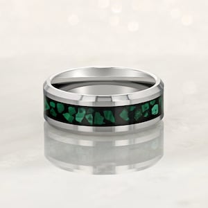 AURORA - Tungsten Carbide Silver Ring 8mm w/ Malachite