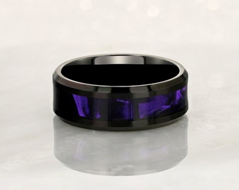 ENIGMA - Tungsten Carbide Black Ring 8mm w/ Purple Agate