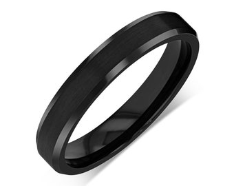 ONBERISPELIJK - Wolfraamcarbide zwarte ring 4 mm met geborsteld zwart midden