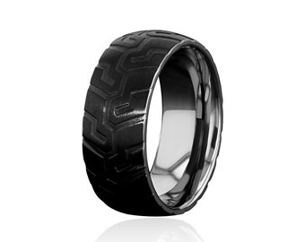 REBEL - Tungsten Carbide Black Ring 8mm w/Tire Design