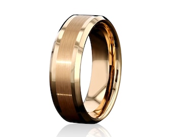 PRISTINE - Tungsten Carbide Rose Gold Ring 6mm, 8mm w/ Rose Gold Brushed Middle