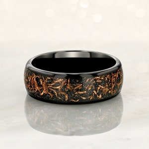 STARDUST - Tungsten Carbide Black Ring 8mm w/ Meteorite Dust and Copper Flakes