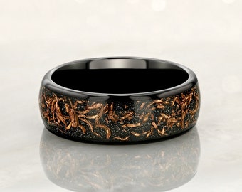 STARDUST - Tungsten Carbide Black Ring 8mm w/ Meteorite Dust and Copper Flakes