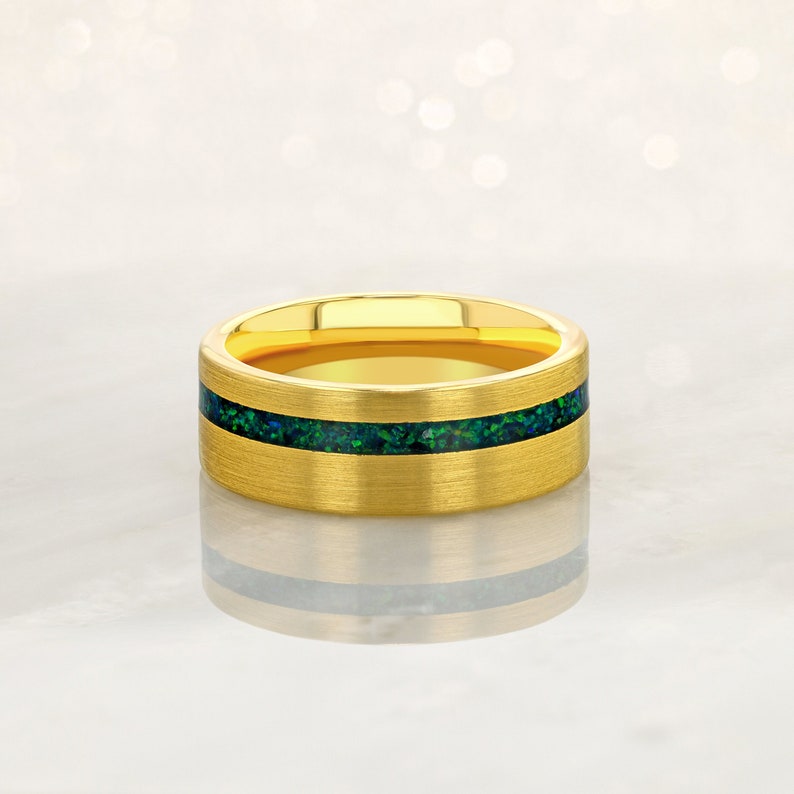 Gold Opal Wedding Band Men/ October Birthstone Ring/ Unique Etsy