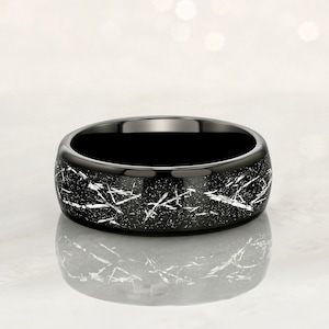 STARDUST - Tungsten Carbide Black Ring 8mm, 6mm, 4mm  w/ Meteorite Dust and Silver Specs